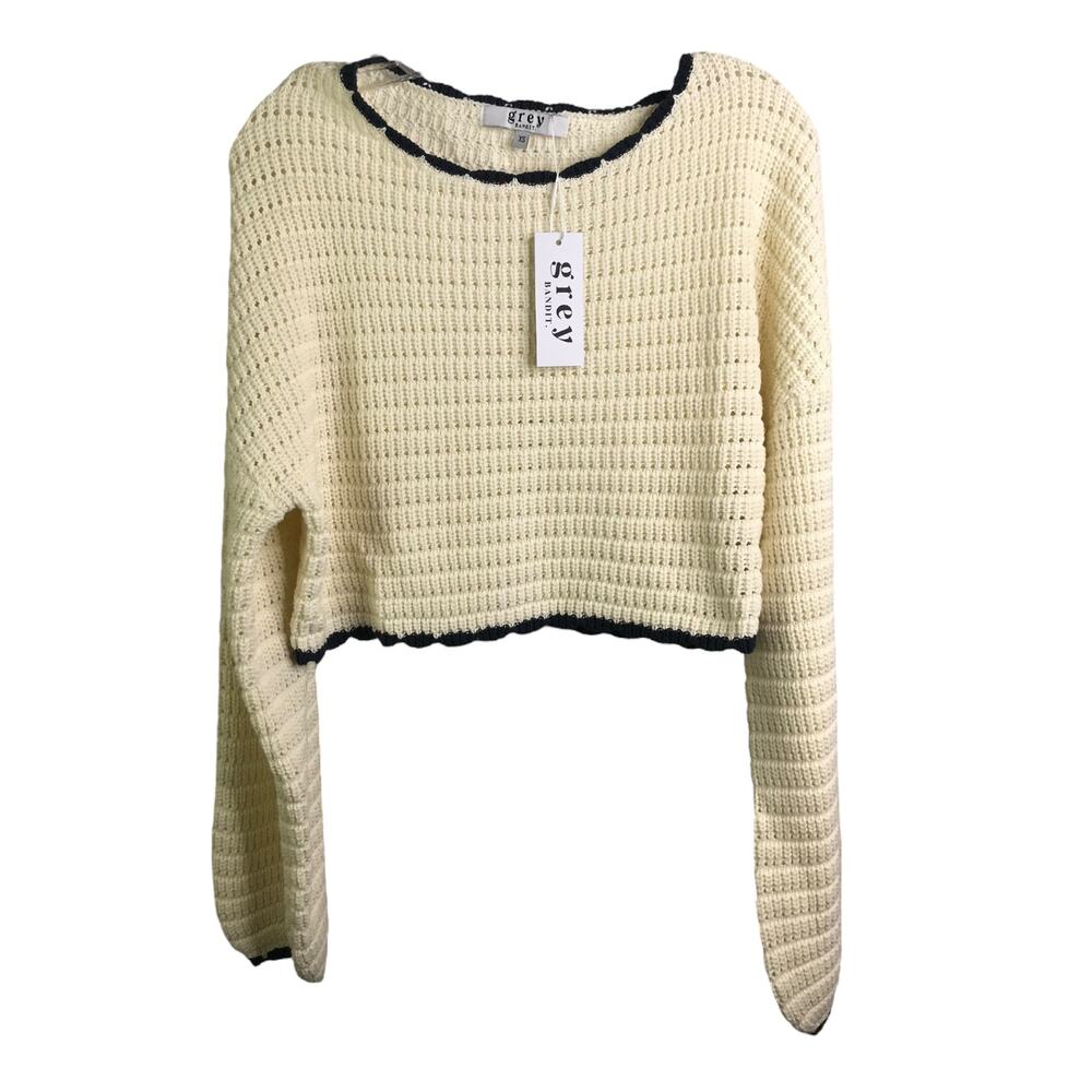 Grey Bandit Sweater Womens Sz XS Cream Cable Knit Long Sleeves Pullover‎ NWT